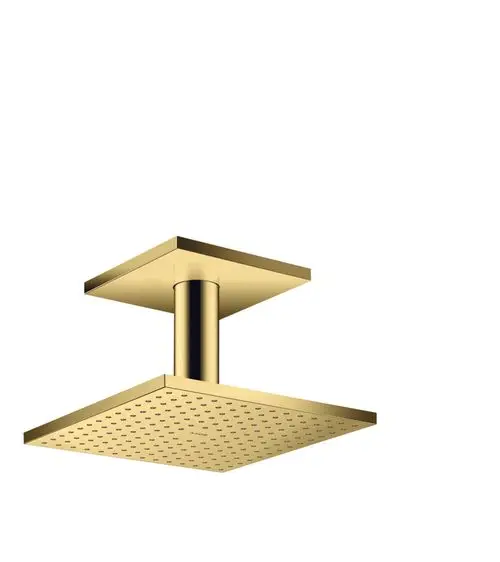 Kopfbrause mit quadratischem Design und Deckenanschluss in Polished Gold Optic, hergestellt von AXOR. Die Oberfläche ist funktional und schlicht.